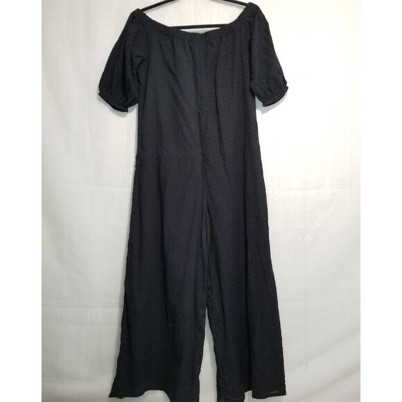NWOT Asos Design off shoulder button front textured jumpsuit black sz 4 cropped - Picture 4 of 12